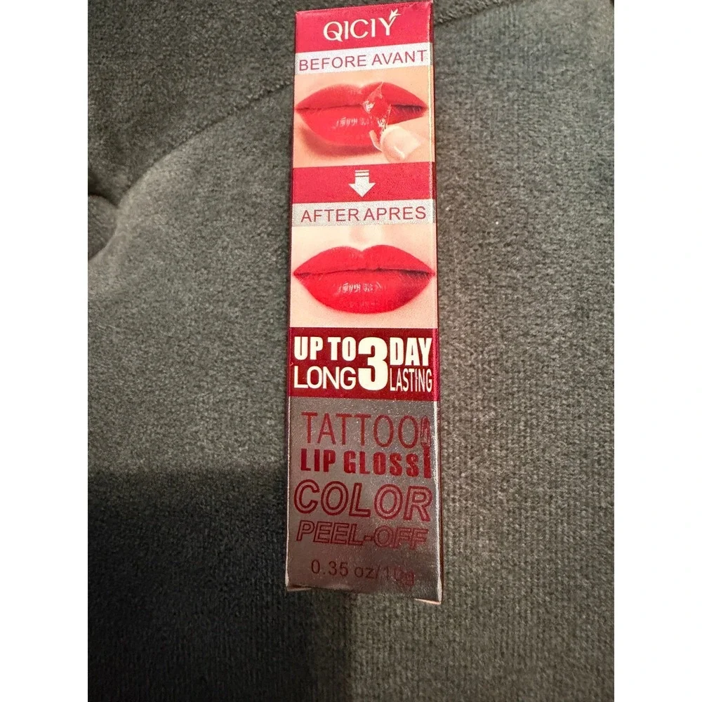 QICIY Tattoo Lip Gloss Color Peel-Off Long Lasting 3 Day Lip Stain Red Shade 1